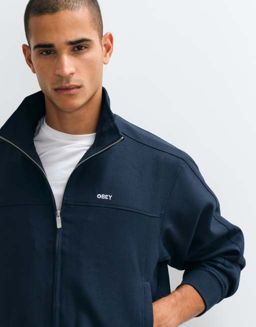 Obey trainingsjack met kwart rits en logo in marineblauw, 3 van 5