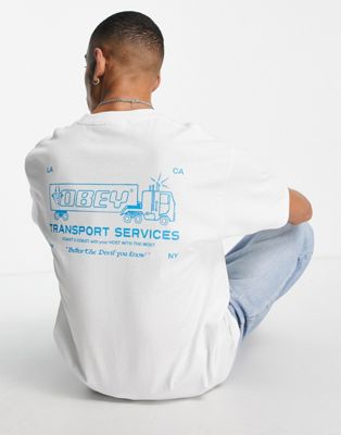 Obey transport services backprint t-shirt in white