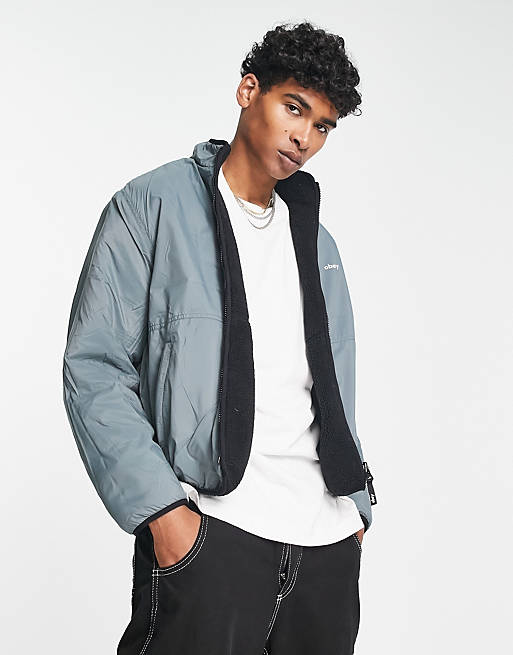 Obey trophy sherpa reversible jacket in black and blue | ASOS