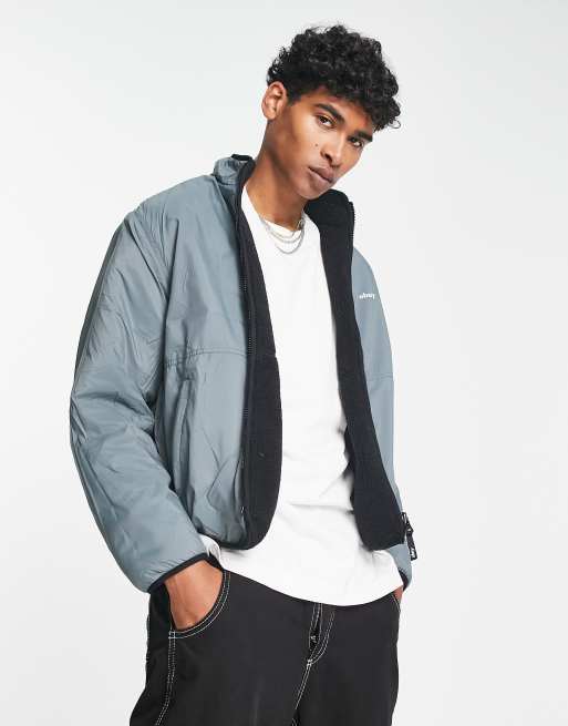 Obey trophy sherpa reversible jacket in black and blue | ASOS