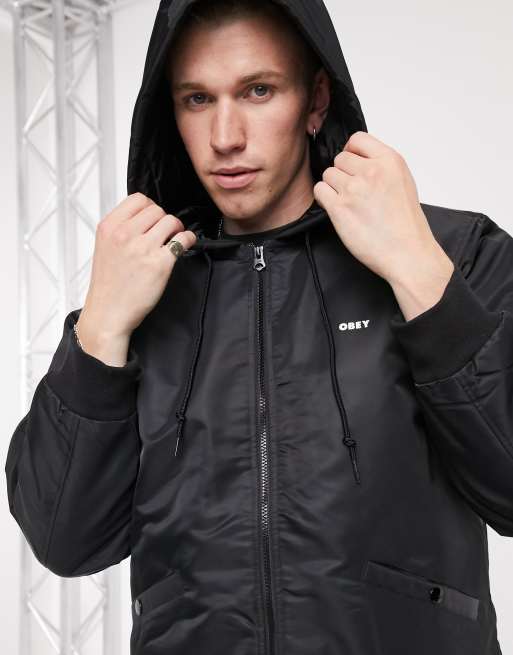 Obey leather bomber outlet jacket