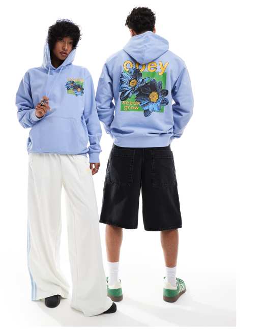 Obey - Uniseks hoodie met grafische bloemenprint in lichtblauw
