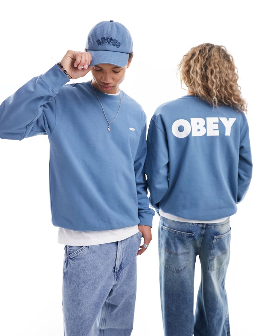 Obey unisex branded back print sweatshirt in blue