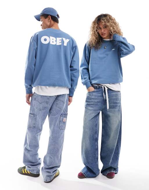 Obey unisex branded back print sweatshirt in blue ASOS