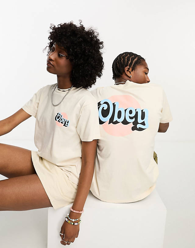 Obey - unisex dot backprint t-shirt in beige - beige