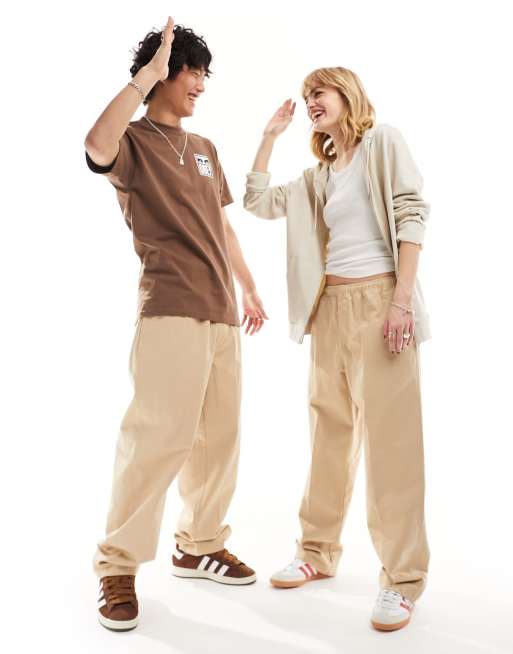 Obey Unisex – Easy – Beżowe spodnie z diagonalu