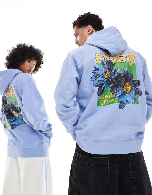 Obey unisex flower graphic hoodie in light blue