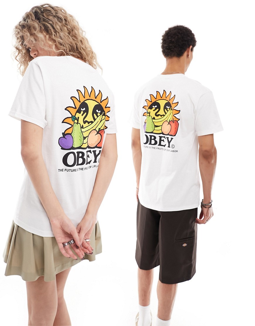 Obey unisex fruit and sun graphic back t-shirt in white