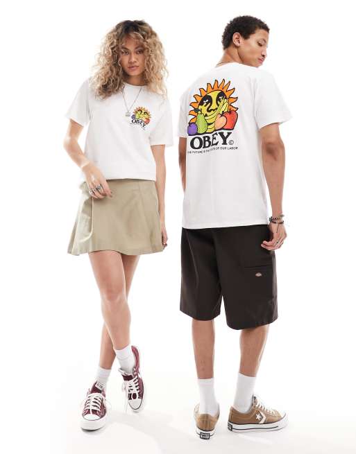Obey unisex fruit and sun graphic back t-shirt in white, 4 of 4