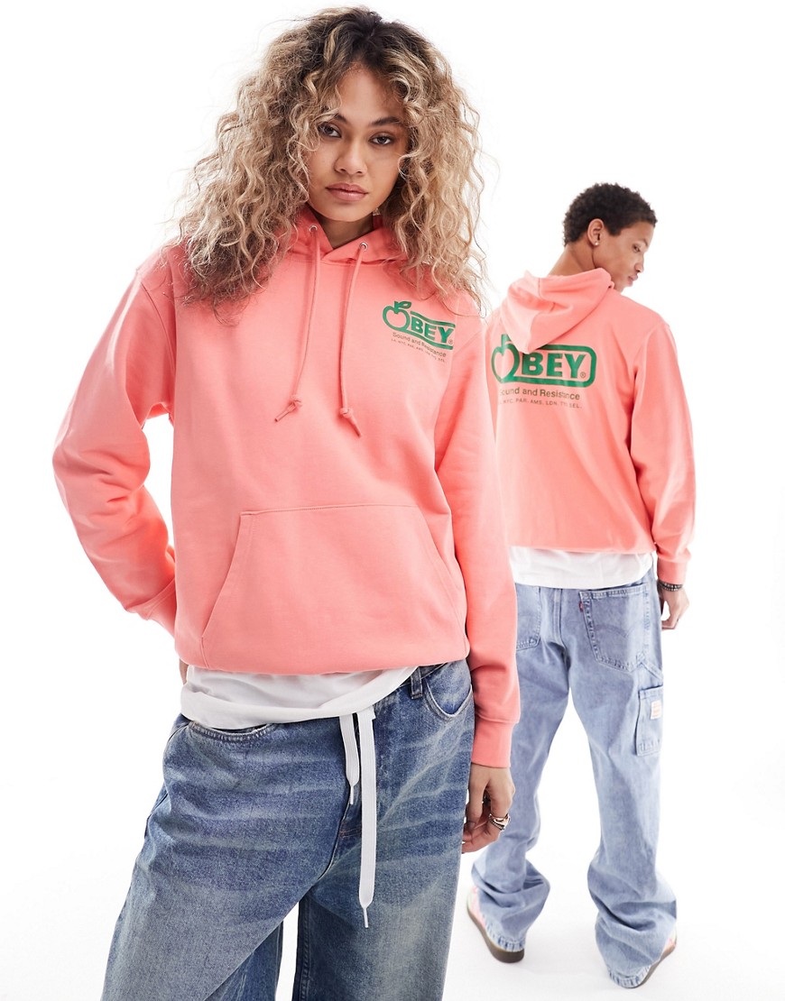 Obey unisex graphic back hoodie in pink