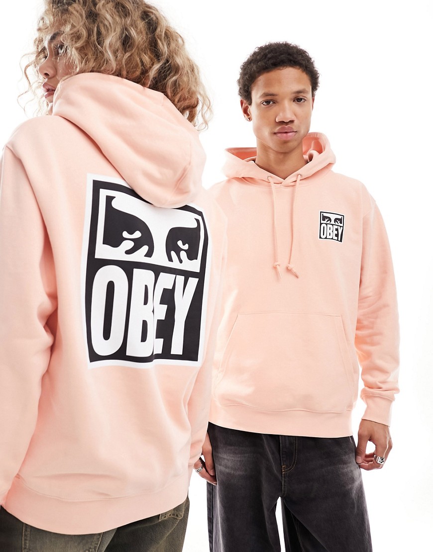 Obey unisex icon eye back print sweatshirt in peach-Pink