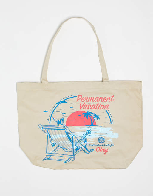 Obey - Unisex tote met 'Permanent Vacation'-slogan in wit