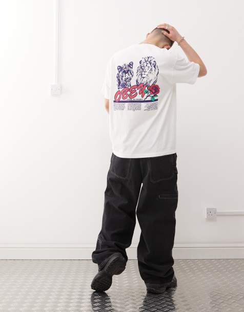 Obey unite graphic logo t-shirt with back print in pigment vintage white