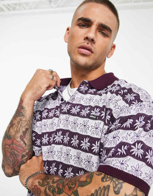Obey unity jaquard polo in purple