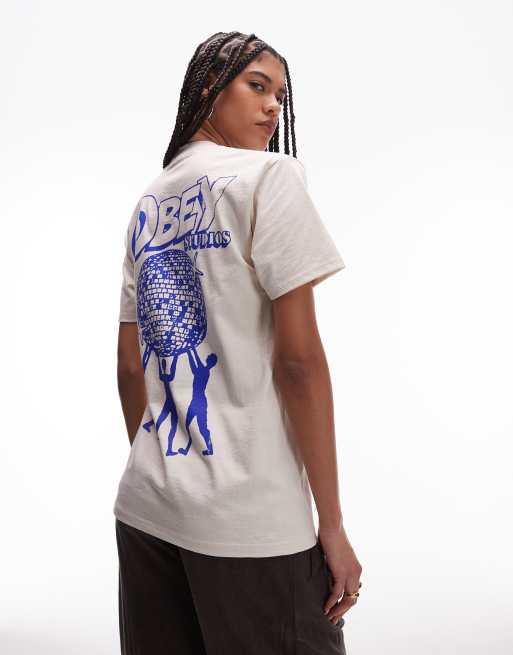 Obey – Uplift – Kremowy T-shirt z grafiką z logo na plecach, 3 z 4