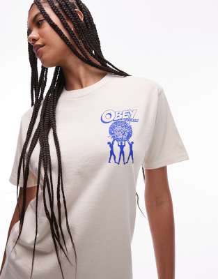 Obey - Uplift - T-Shirt in Cremeweiß mit Logo- und Rückenprint