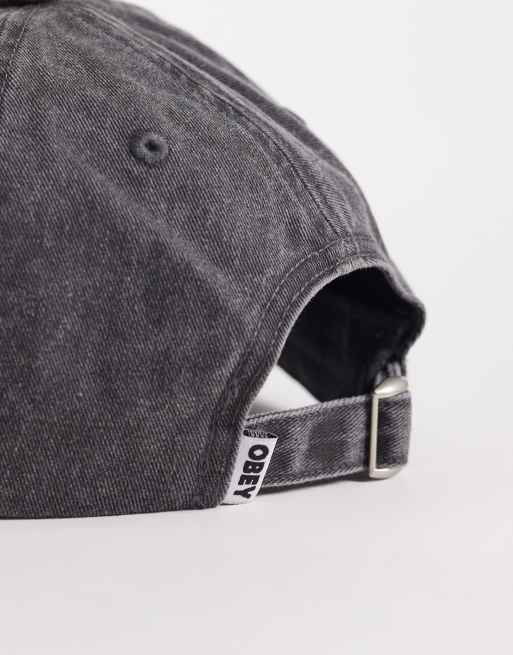 Obey - Vasket sort kasket med seks paneler, snapback-detalje og fremhævet logo, 2 af 3