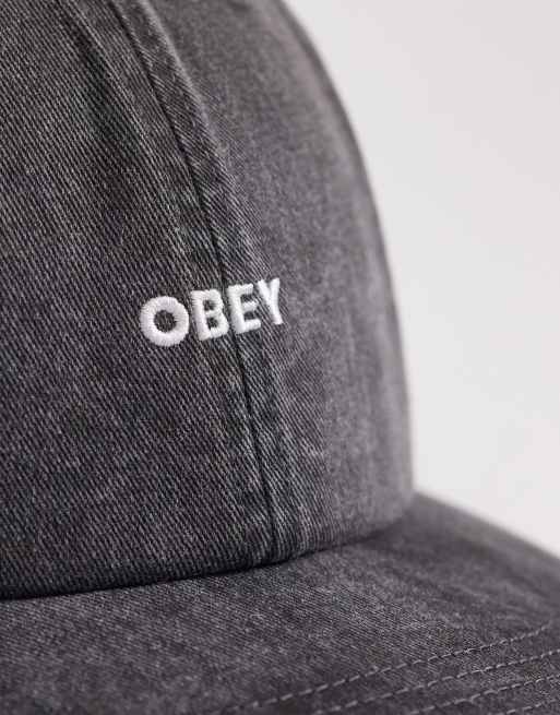 Obey - Vasket sort kasket med seks paneler, snapback-detalje og fremhævet logo, 3 af 3