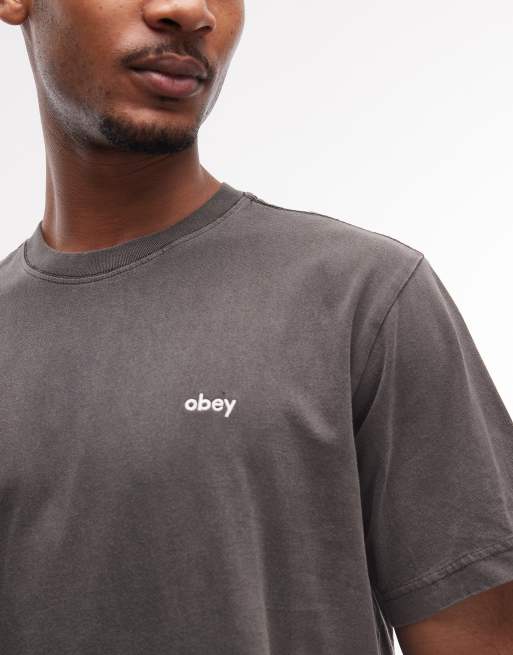 Obey - Vasket sort T-shirt med korte ærmer og print med små bogstaver, 5 af 5