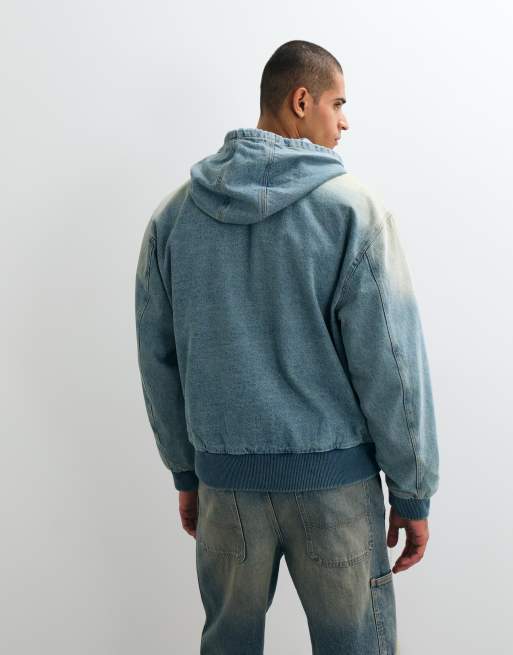 OBEY veste à capuche zippée en denim délavé bleu sale, 4 de 5
