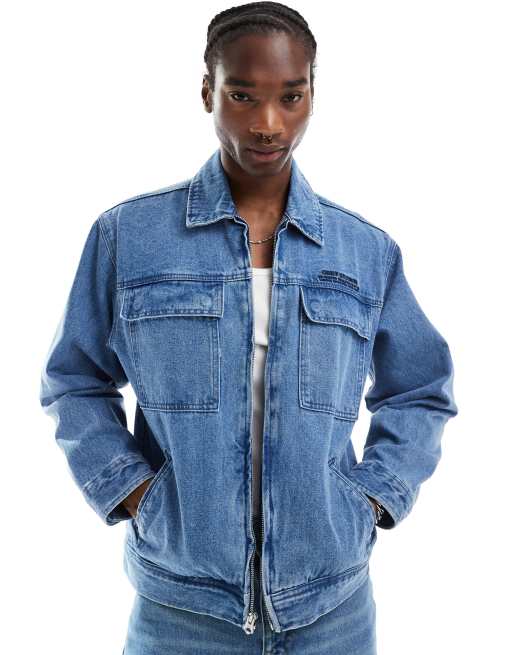 Obey Veste en jean zippee avec poches Indigo clair delave ASOS