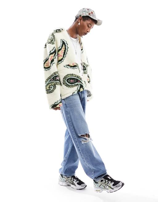 Obey - Veste en sherpa à motif cachemire - Blanc cassé