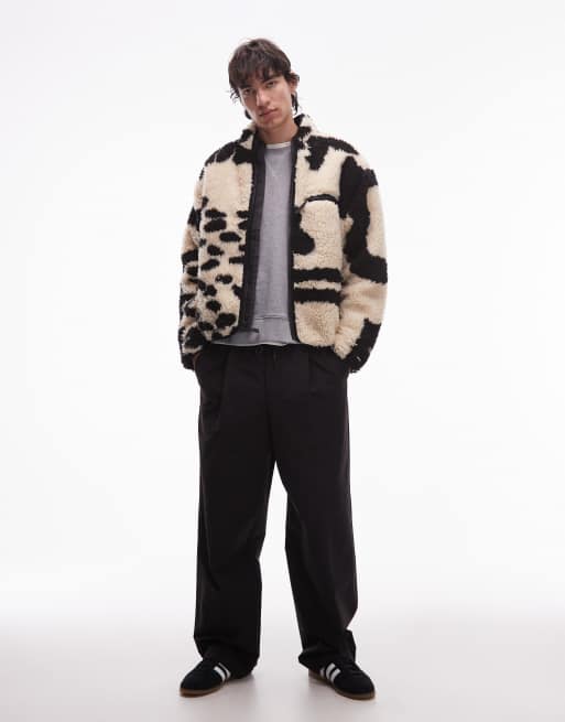 Obey - Veste en sherpa duveteux motif jacquard - Blanc cassé et noir, 2 de 5
