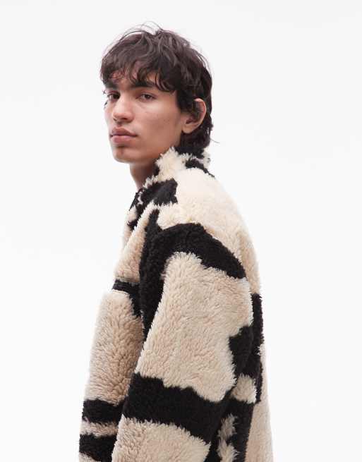 Obey - Veste en sherpa duveteux motif jacquard - Blanc cassé et noir, 4 de 5