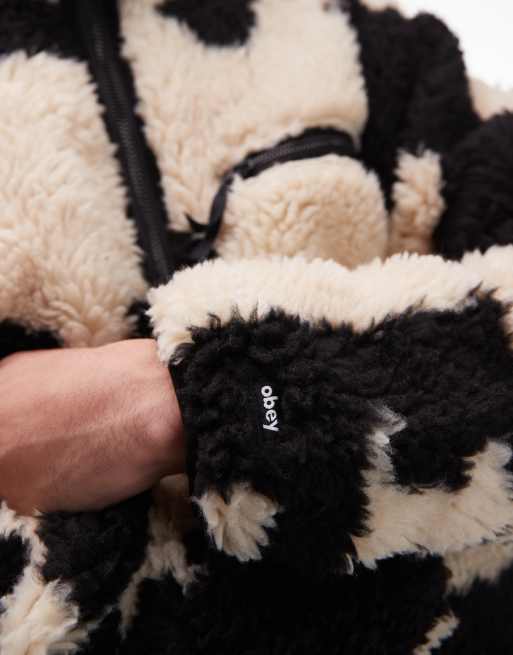 Obey - Veste en sherpa duveteux motif jacquard - Blanc cassé et noir, 5 de 5