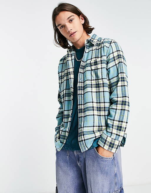 Obey vince flannel shirt in blue and green check | ASOS