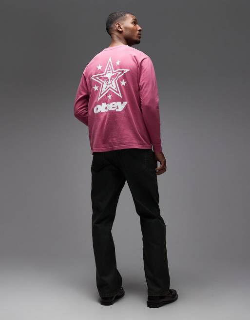 Obey – Vinröd t-shirt med långa ärmar och stjärntryck, 2 av 5