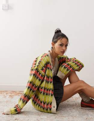 Obey Obey vintage print cardigan in multi