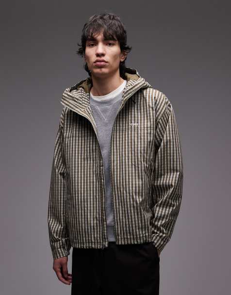 Obey Vista zip up technical jacket in brown check - view 1