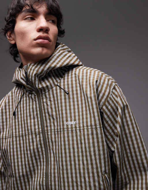 Obey Vista zip up technical jacket in brown check ASOS
