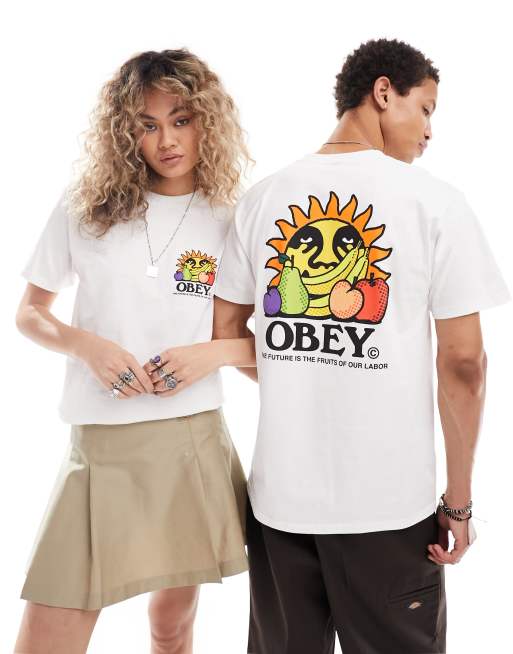 Obey – Vit t-shirt i unisex-modell med frukt och sol-tryck, 2 av 4