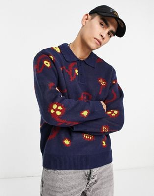 Obey washer knitted jumper in navy