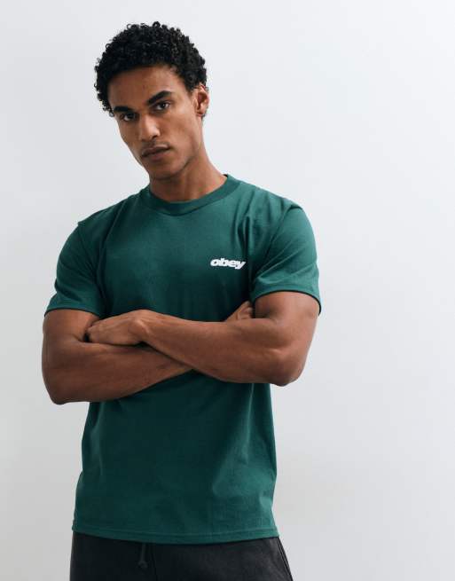 Obey wave back graphic t-shirt in dark green, 4 of 5