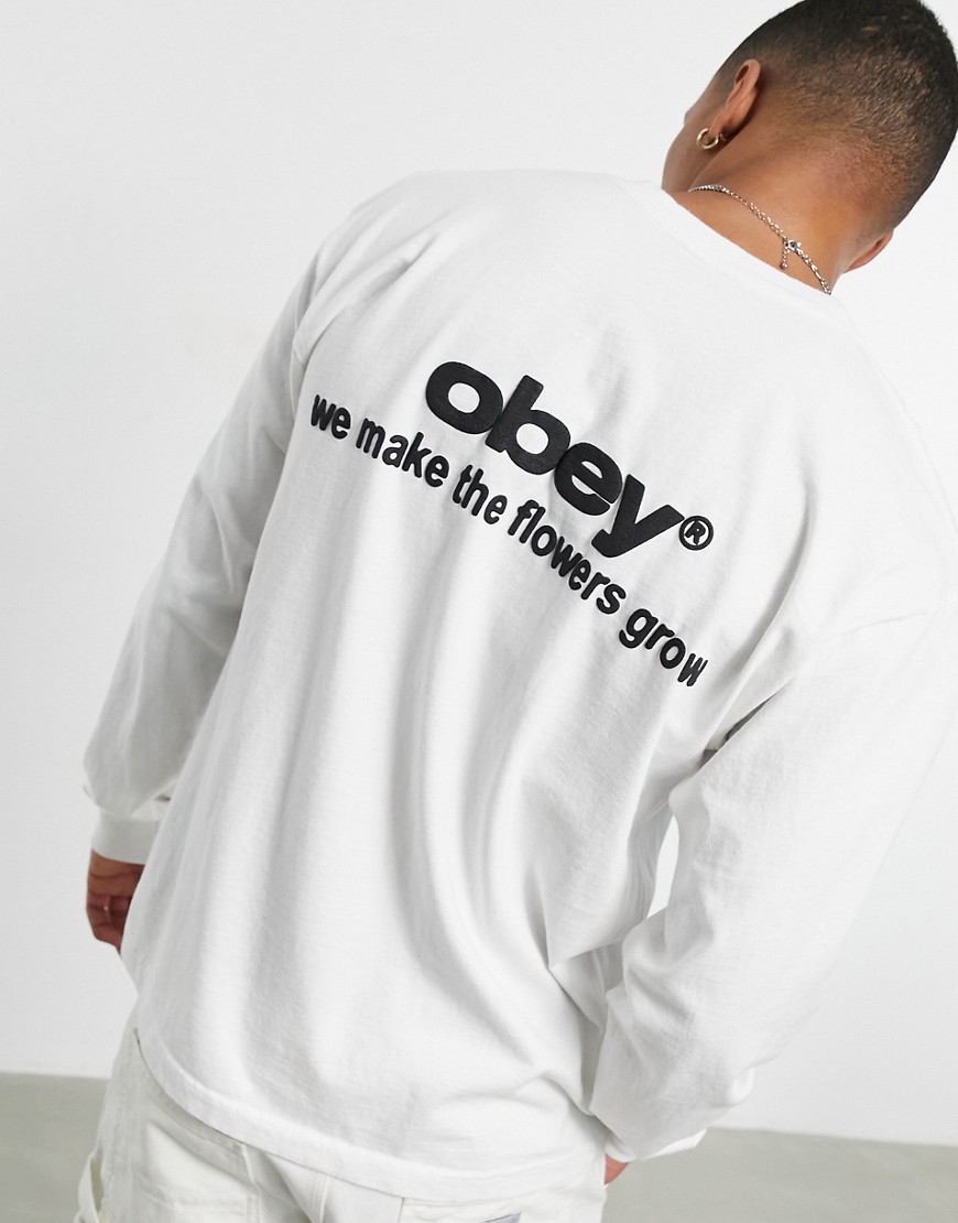 Obey – We Make the Flowers Grow – Vit långärmad t-shirt med tryck på bröstet och ryggen