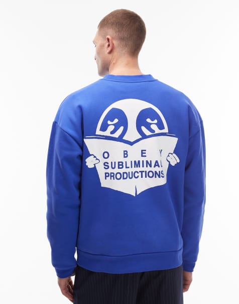 OBEY Weldon heavyweight oversized sweatshirt with back print in cobalt blue - view 1