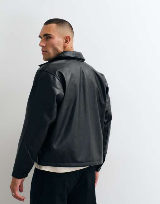 Obey workman PU jacket in black, 5 of 5