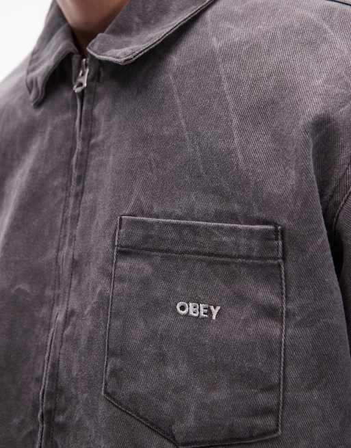 Obey – Workman – Svart, krinklad och tvättad truckerjacka med dragkedja, 5 av 5