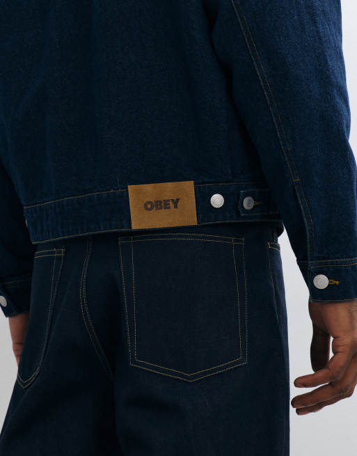 Obey workshop denim jacket in indigo blue, 3 of 5