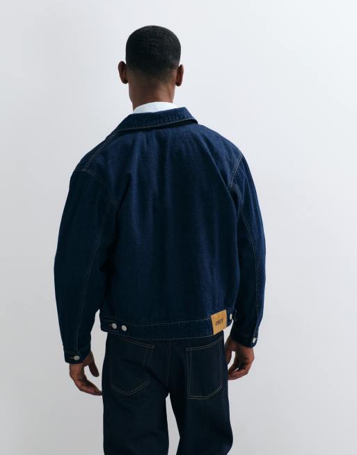 Obey workshop denim jacket in indigo blue, 4 of 5