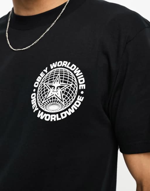 Obey worldwide globe t shirt in black ASOS