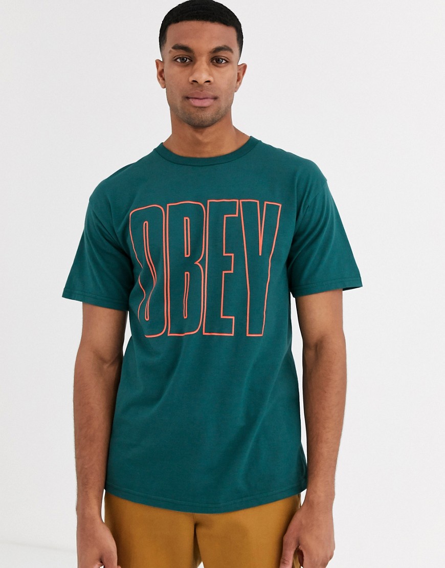 Obey - Worldwide Line - T-shirt verde con logo grande sul petto