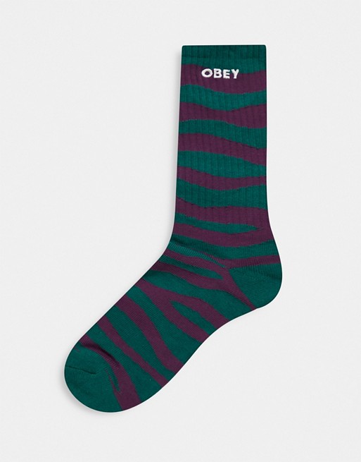 Obey zebra print socks in purple