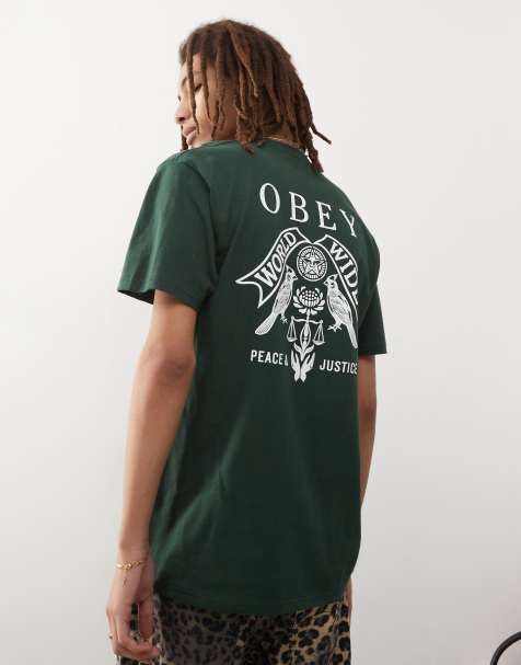 Obey birds of justice graphic t-shirt in green 