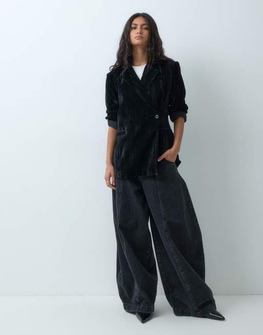 Objecrt re-waisted soft touch blazer in black, 2 of 5