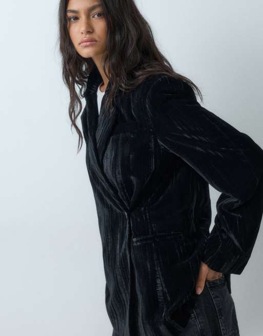 Objecrt re-waisted soft touch blazer in black, 3 of 5
