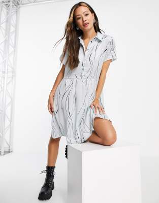 Object Abigail shirt mini dress in blue - ASOS Price Checker